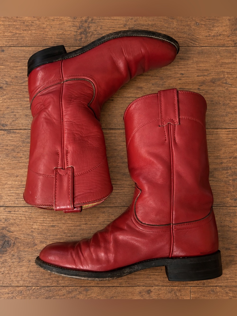 Justin Vintage Red Leather Roper Cowboy Boots Size 6 B Made in USA